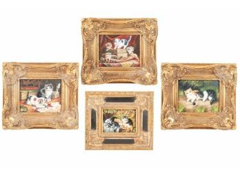 Collection Of Kitten Paintings In Gilded Frames