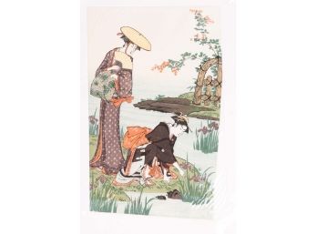 Japanese Print Of Women Gathering Irises