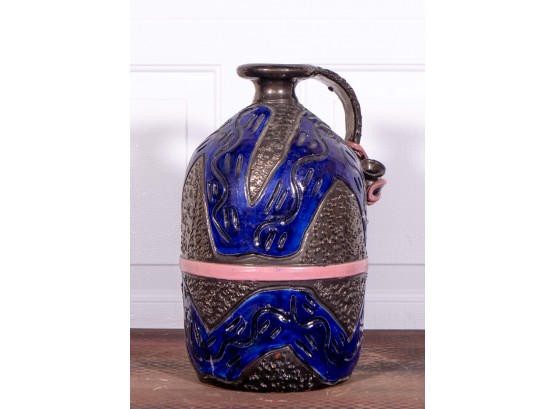 Art Pottery Jug In Blue & Brown
