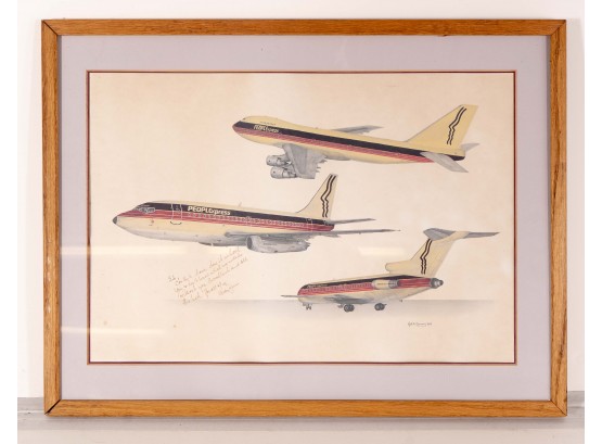 Hal M. Conway Illustration Of Boeing 727 People Express, With Dedication
