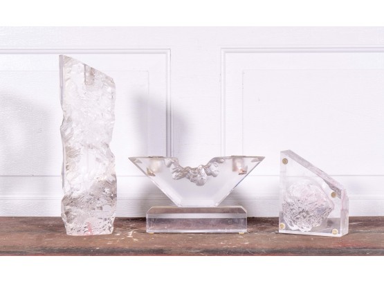 Trio Of Thick Art Glass Tableware Pieces