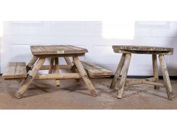 Two Children's Wooden Picnic Tables