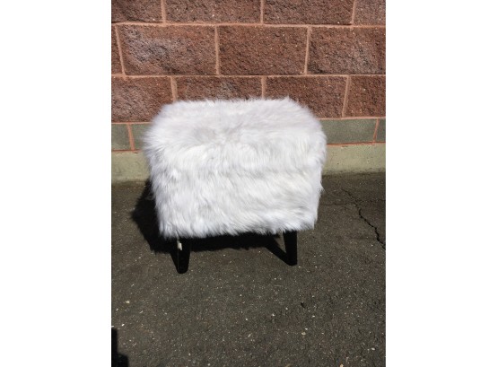 White Fluffy Poof Ottoman With Hidden Storage Compartment