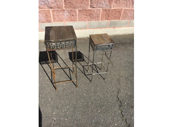 Set Of Outdoor Patio Tables With Wood Tops