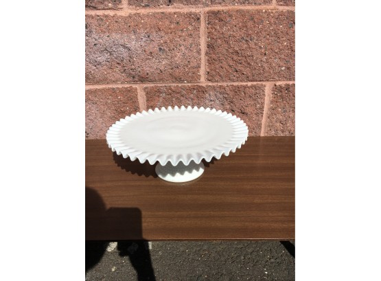 Antique Fenton Cake Stand In Milk Glass With Hobnail Pattern