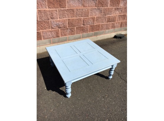 Wood Coffee Table With Vintage Blue Distressed Paint