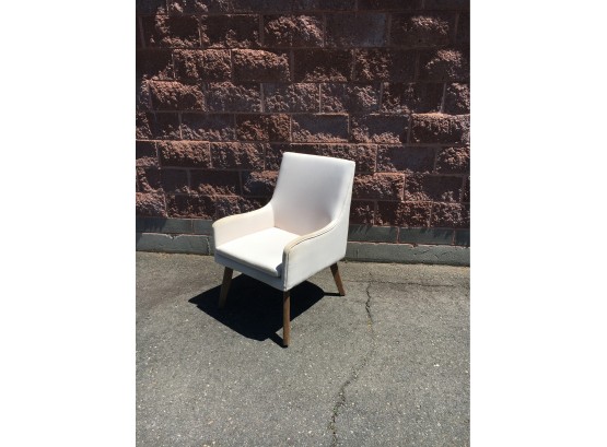 White Modern Mid Century Style Upholstered Armchair With Walnut Legs