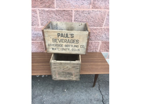 Pair Of Antique Wood Crates Pauls Beverage Company