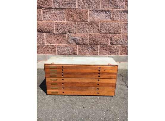 Vintage Wood Drafting Cabinet With Drawers, Great For Tools Or Anything You Want