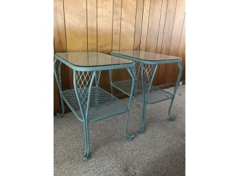 Pair Of Blue Wire End Tables