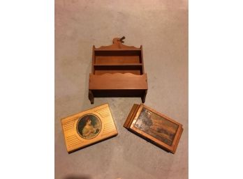 Wood Trinket Boxes And Shelf