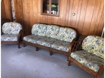 Raton Bamboo Sunroom Set; Couch, 2 Chairs, Cushions, Pillow