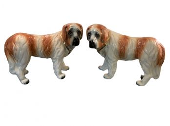 Pair Staffordshire St. Bernard's With Glass Eyes