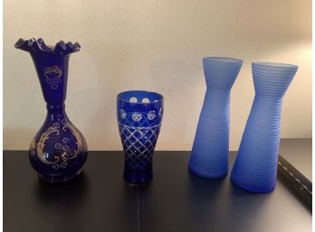 Blue Glass Vase Lot