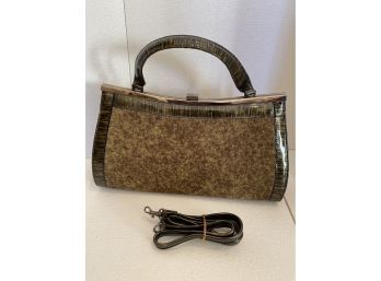 Very Unusual Olive Green And Gold And Brown And Black Patent Leather  High-End Valleverde Bag