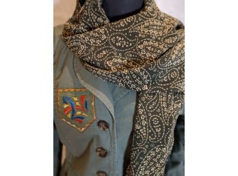 Three Quarter Length Sleeve Spring Jacket In Olive Green With A Paisley Green Silk Scarf