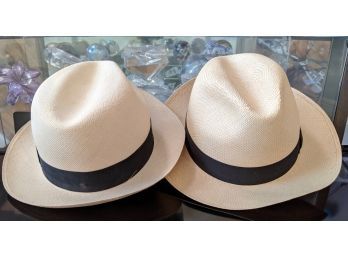 Two Genuine Borsolino Panama Hats, Woven In Ecuador