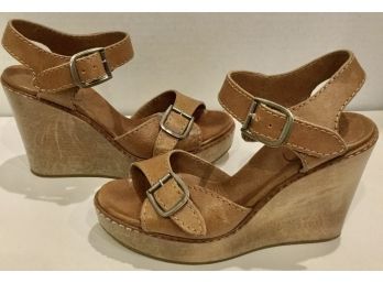 Chloe Brown Leather Wedge Sandals