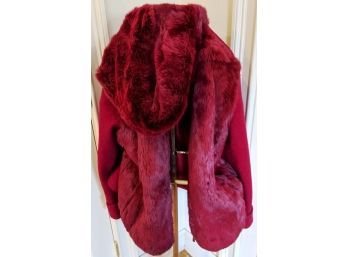 Red Wool And Rabbit Fur Jacket By Hilary Radley Size 12-14