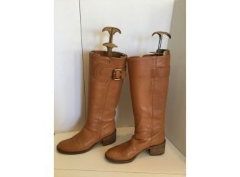 Chloe Camel Riding Boots With Brushed Gold Hardware  .