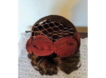 Vintage Fascinator Headpiece With 4 Red Pleated Flowers