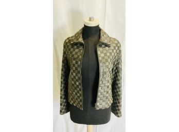 Giorgio Armani  Leather And Suede Checkerboard Weave Jacket