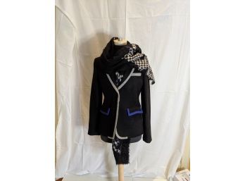 Fabulous Brooks Bros. Jacket With Royal Blue And Grey Trim  And Great Looking Woolen Shawl To Match