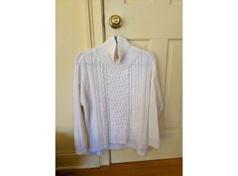 White Cable Knit Pearled Turtle Neck Sweater By  Alouette S.A