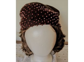 Copper Studded Brown Flopsy Wool Beany  Hat