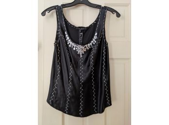 Black Tank Top With Bead Work And Embroidery  By ECI New York