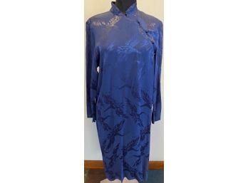 Long Sleeve Cheongsam Vintage Jean Lalune St Tropez Asian Inspired  Midi Dress Sz Med