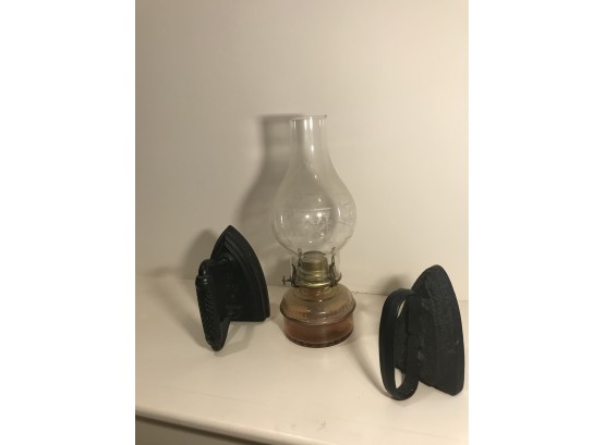 Flat Irons And  Oil Lamp
