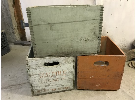 3 Vintage Painted Wood Crates Boxes