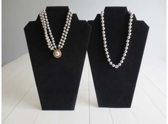 2 Gray Pearl Necklaces Chokers