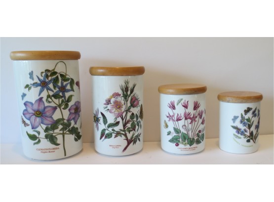 Group Of 4 Floral Jar With Wooden Lid