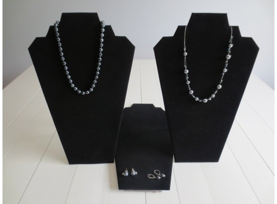 2 Sets Of Pearl Necklaces And Earrings