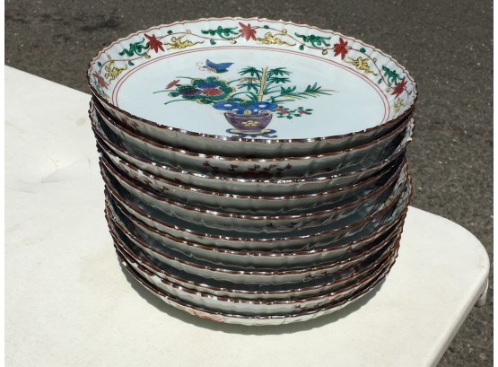 Set Of Unusual Vintage / Antique Asian Plates - All Hand Painted - GREAT COLORS !