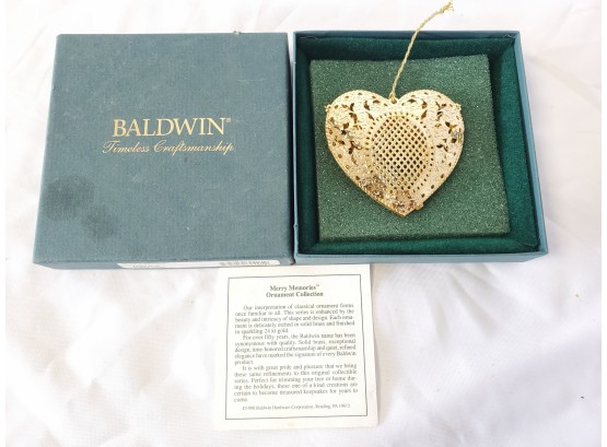 New Baldwin Merry Memories 24K Gold Plate Brass Heart Ornament