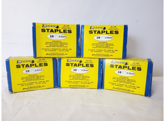 Five Boxes New Old Stock Arrow No 606 Wide Crown Staples 3/8', 9.52mm