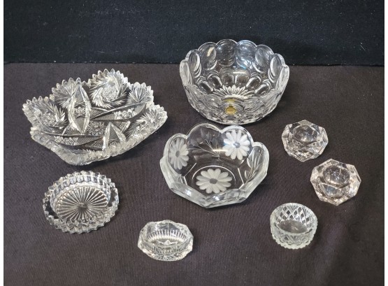 Lovely Grouping Of Crystal & Glass Candy & Trinket Dishes & Open Salt Cellars