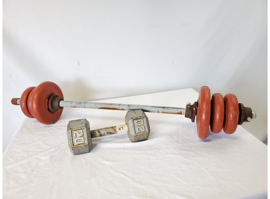 Weights!  Hex 20 Lb Single Dumbell And Homemade Bar W/Whitely Plates