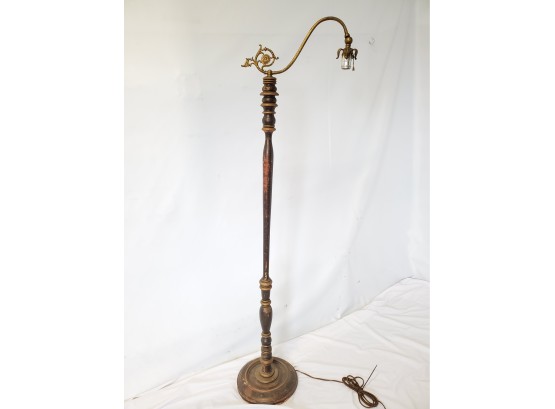 Very Pretty Antique Turned Wood  Brass Floor Reading Lamp