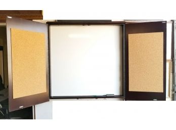 Large 48.25's X 48'h Dry Erase Whiteboard & Cork Board Wall Mount Wood Cabinet