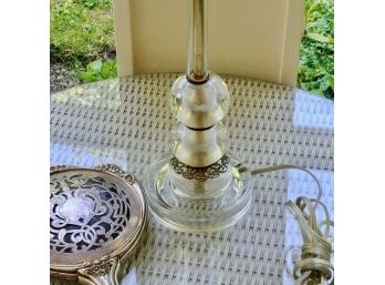 German Silver Hand Mirror And Glass Boudoir Lamp
