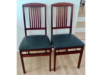 Pair Mahogany Stained Slat Back Folding Chairs
