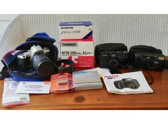 Camera Lot Including Nikon And Canon With Accessories
