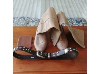 Italian Leather Boots, Belt, Billfold
