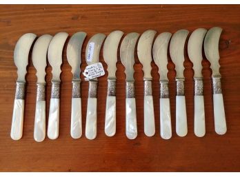 Sterling Silver & Mother-of-Pearl Handled Butter Knives  (12)