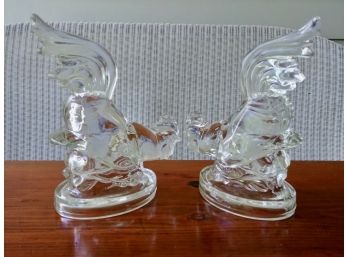 Pressed Glass Rooster Bookends
