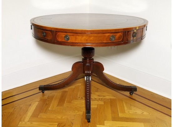 Antique Leather Top Library Table